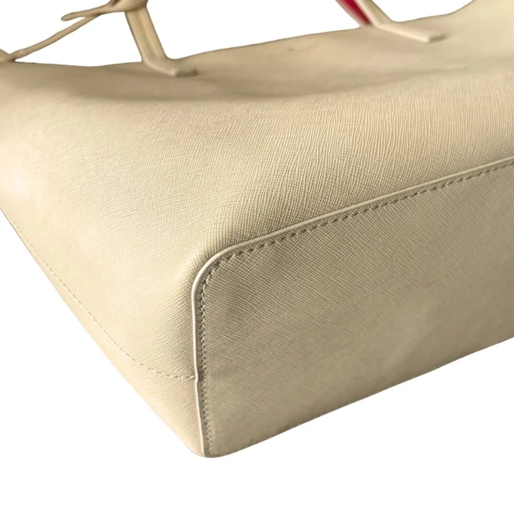♠️ Kate Spade New York Saffiano Leather Tote – Beige w/ Red Interior